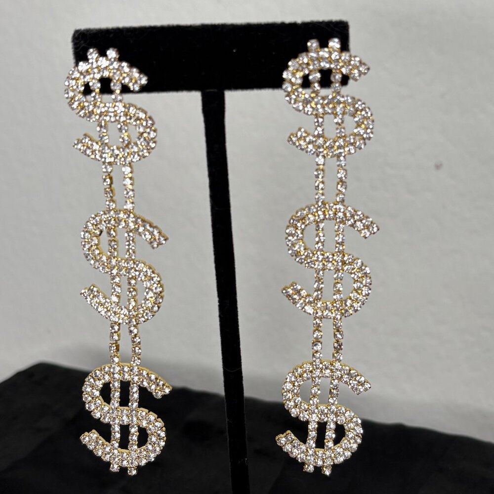 Bling Dollar Drop Earrings – Trendy Statement Jewelry